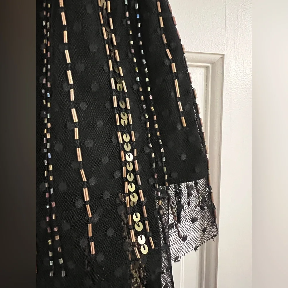 Anthropologie Black Gold Beaded wedding skirt blouse top set outfit size XL - Picture 9 of 12